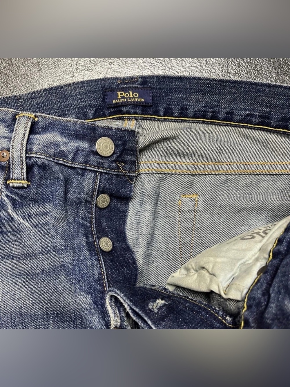 Polo Ralph Lauren Men’s 33x32 Varick Slim Straight Distressed Patchwork Jeans - Picture 4 of 5